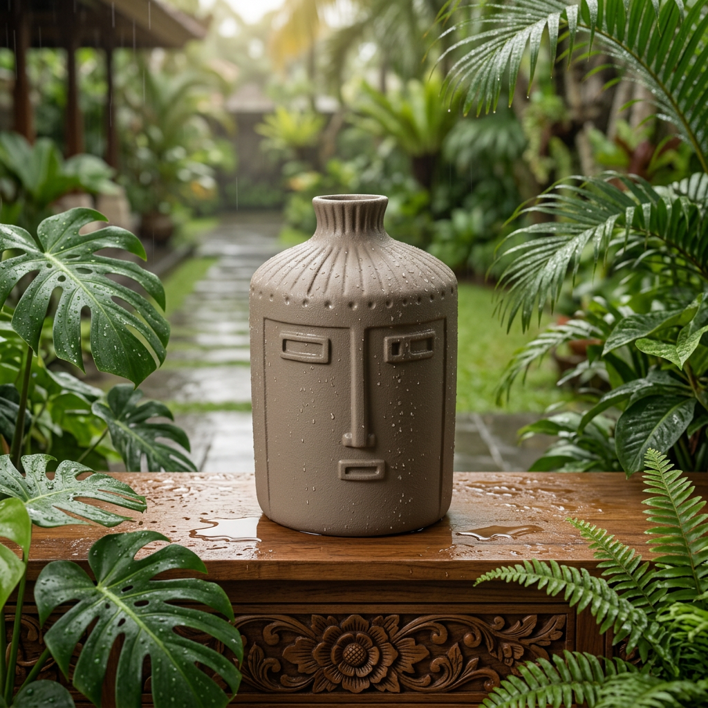 Jarrón Porcelana Rostro Taupe